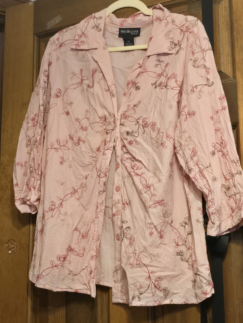 Style & Co. Light Pink Floral Button-Front Sleep Shirt